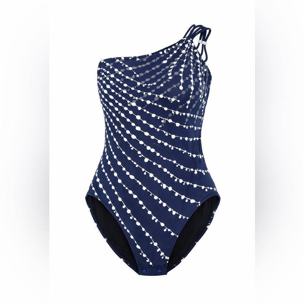 Gideon Oberson Navy One Shoulder One Piece Swimsuit Abstract Print Size 10